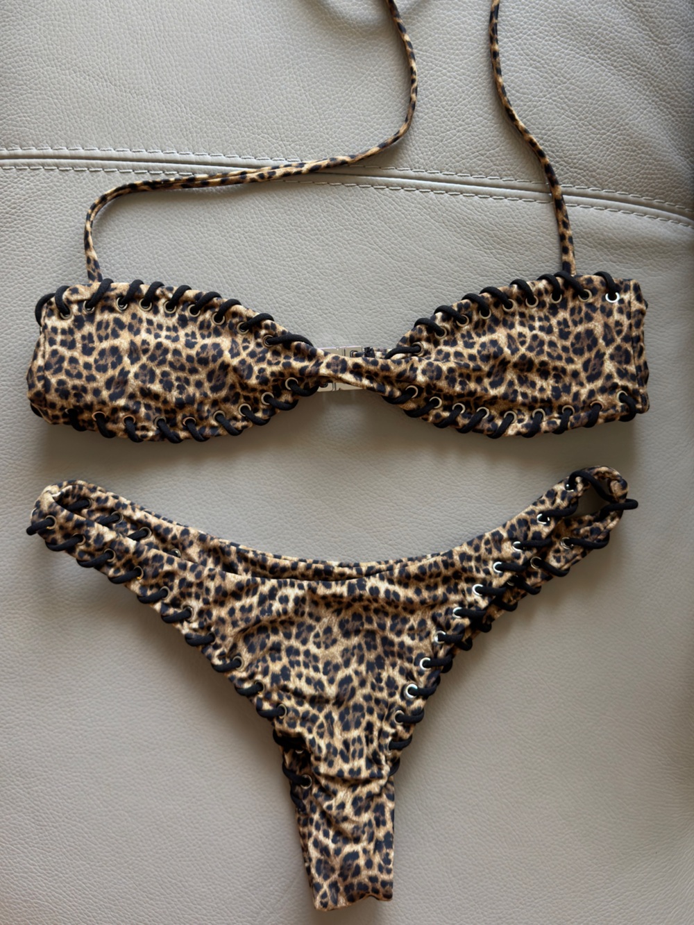 Miaou Leopard-Print Bandeau Bikini in Brown and Black BRAND NEW
